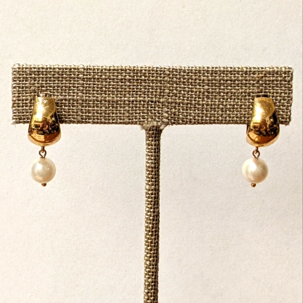 14k Gold white pearl drop earrings